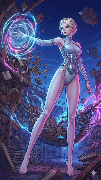 score_9, masterpiece, best quality, ultra-detailed, high-budget anime movie keyframe, cinematic anime lighting, intricate line art, Japanese anime girl. Low angle cowboy shot capturing a powerful motion and statuesque presence. casting a spell that t
