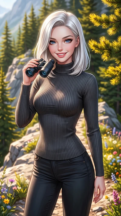 score_9, masterpiece, best quality, ultra-detailed, high-budget anime keyframe, editorial fashion photography, tasteful artistic composition, Caucasian woman. close-up cowboy shot from the waist and thighs up, the character dominates the composition,