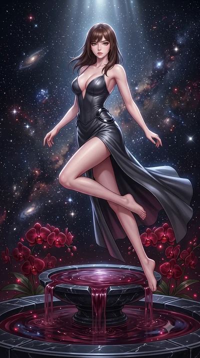 score_9, masterpiece, best quality, ultra-detailed, high-budget anime keyframe, editorial fashion photography, tasteful artistic composition, Korean woman. low angle full-body shot from head to toe showing her feet, filling the entire 9:16 vertical f