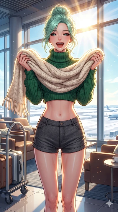 score_9, masterpiece, best quality, ultra-detailed, high-budget anime keyframe, vibrant anime aesthetic, Japanese woman. cowboy shot from the thighs up, character and outfit filling the frame for maximum presence. She is posing with a cheerful laugh 