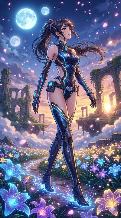 score_9, masterpiece, best quality, ultra-detailed, High-budget Anime Keyframe, vibrant colors, fluid line-art, expressive lighting, cinematic composition, Ufotable-style visual effects, top-tier animation quality, Japanese woman with delicate and el