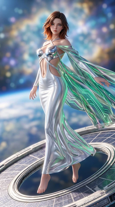 score_9, masterpiece, best quality, ultra-detailed, high-budget anime keyframe, semi-realistic 3D game render, editorial fashion photography, tasteful artistic composition, Korean woman. low angle full-body shot from head to toe showing her feet, fil