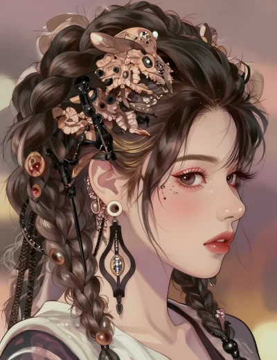 An illustration of a Korean female idol resembling Tzuyu from TWICE, wearing a fashionable outfit, looking at the viewer and waving with a full upper body shot.