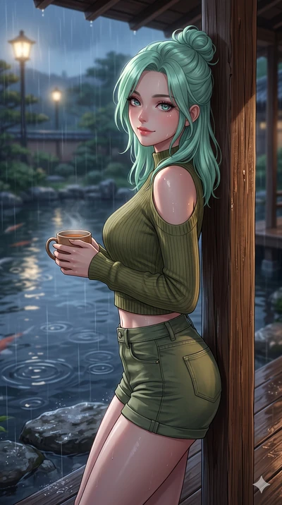 score_9, masterpiece, best quality, ultra-detailed, high-budget anime keyframe, vibrant anime aesthetic, Japanese woman. close-up cowboy shot from the waist and thighs up, the character dominates the composition, filling the frame with her large pres