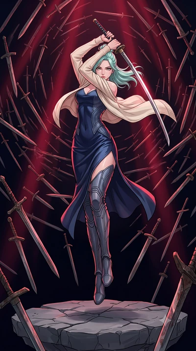 score_9, masterpiece, best quality, ultra-detailed, high-budget anime keyframe, clean line-art, cel-shading, Japanese woman. low angle full-body shot from head to toe showing her feet, filling the entire 9:16 vertical frame with her statuesque presen
