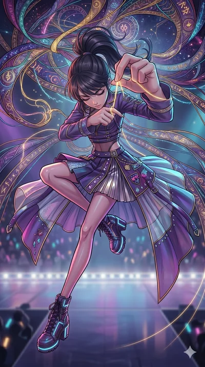 score_9, masterpiece, best quality, ultra-detailed, high-budget anime movie keyframe, cinematic anime lighting, intricate line art, Japanese woman. Extreme high angle shot as she leaps towards the camera, filling the frame. twisting in mid-air while 