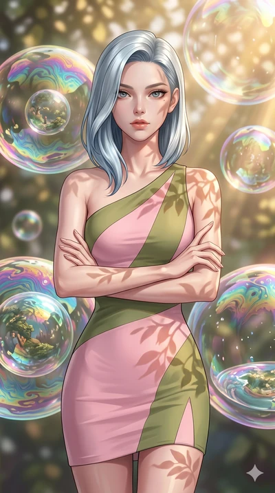 score_9, masterpiece, best quality, ultra-detailed, high-budget anime keyframe, editorial fashion photography, tasteful artistic composition, Korean woman. close-up cowboy shot from the waist and thighs up, the character dominates the composition, fi