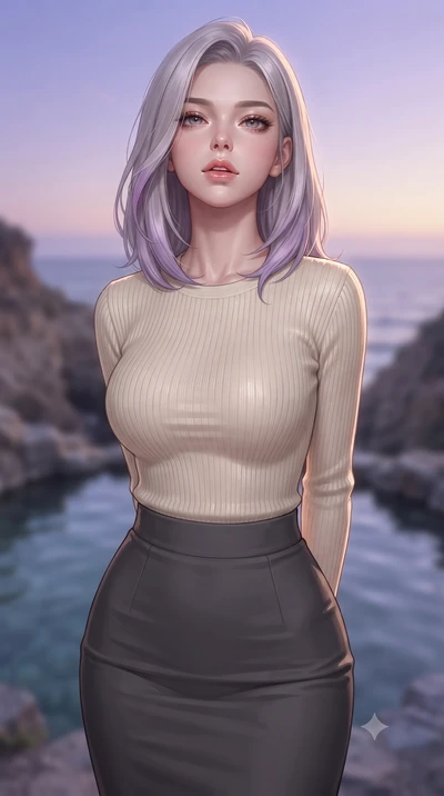 score_9, masterpiece, best quality, ultra-detailed, high-budget anime keyframe, editorial fashion photography, tasteful artistic composition, Caucasian woman woman. close-up cowboy shot from the waist and thighs up, the character dominates the compos