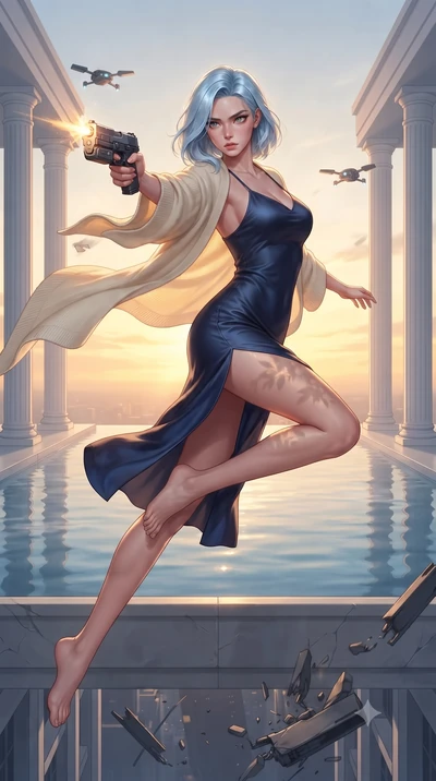 score_9, masterpiece, best quality, ultra-detailed, high-budget anime keyframe, editorial fashion photography, tasteful artistic composition, realistic cosplay photography, Korean woman. low angle full-body shot from head to toe showing her feet, fil