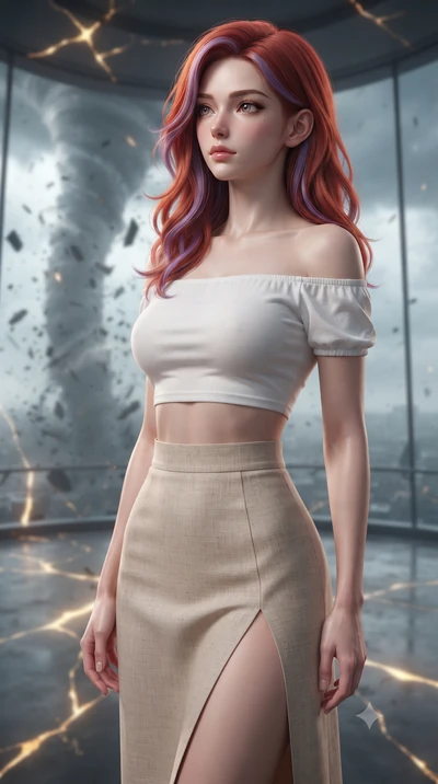 score_9, masterpiece, best quality, ultra-detailed, high-budget anime keyframe, editorial fashion photography, tasteful artistic composition, Caucasian woman, strictly human ears. close-up cowboy shot from the waist and thighs up, the character domin