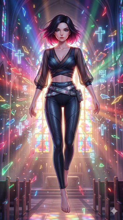 score_9, masterpiece, best quality, ultra-detailed, high-budget anime keyframe, editorial fashion photography, tasteful artistic composition, Korean woman. Upper body close-up from the thighs up, character filling the screen for maximum presence. She