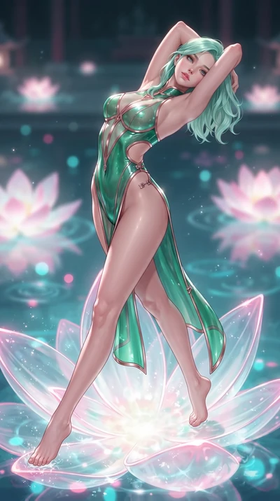 score_9, masterpiece, best quality, ultra-detailed, high-budget anime keyframe, editorial fashion photography, tasteful artistic composition, Japanese woman. low angle full-body shot from head to toe showing her feet, filling the entire 9:16 vertical