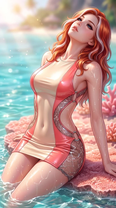 score_9, masterpiece, best quality, ultra-detailed, high-budget anime keyframe, semi-realistic 3D game render, editorial fashion photography, tasteful artistic composition, Caucasian woman. close-up cowboy shot from the waist and thighs up, the chara