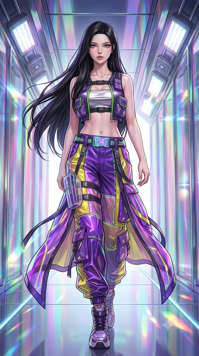 score_9, masterpiece, best quality, ultra-detailed, high-budget anime keyframe, semi-realistic 3D game render, editorial fashion photography, tasteful artistic composition, Korean woman. low angle full-body shot from head to toe showing her feet, fil