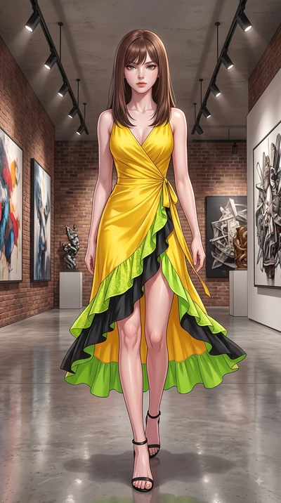 score_9, masterpiece, best quality, ultra-detailed, high-budget anime keyframe, editorial fashion photography, tasteful artistic composition, Korean woman. low angle full-body shot from head to toe showing her feet, filling the entire 9:16 vertical f