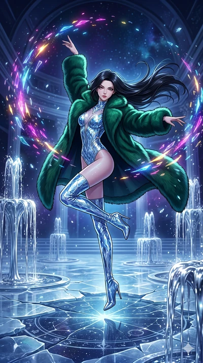 score_9, masterpiece, best quality, ultra-detailed, high-budget anime movie keyframe, cinematic anime lighting, intricate line art, Caucasian (strictly human ears) woman. Dynamic full-body shot stretching the vertical silhouette across the 9:16 frame