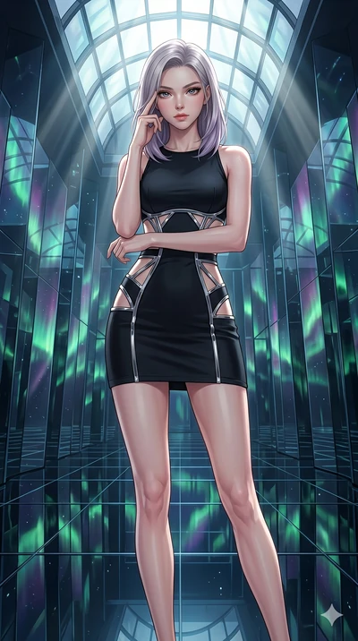 score_9, masterpiece, best quality, ultra-detailed, high-budget anime keyframe, editorial fashion photography, tasteful artistic composition, Caucasian woman, strictly human ears. cowboy shot from the thighs up, character and outfit filling the frame