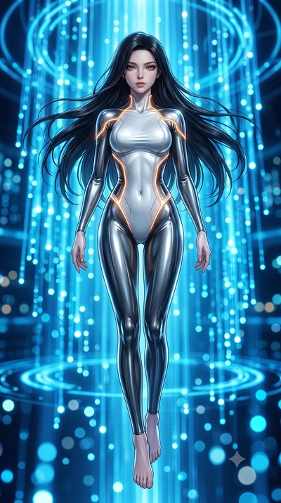 score_9, masterpiece, best quality, ultra-detailed, high-budget anime keyframe, editorial fashion photography, tasteful artistic composition, Korean woman. low angle full-body shot from head to toe showing her feet, filling the entire 9:16 vertical f
