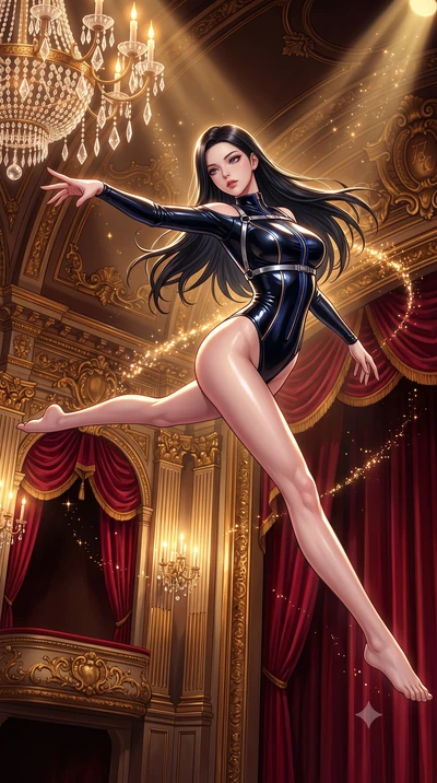 score_9, masterpiece, best quality, ultra-detailed, high-budget anime keyframe, semi-realistic 3D game render, editorial fashion photography, tasteful artistic composition, Korean woman. low angle full-body shot from head to toe showing her feet, fil