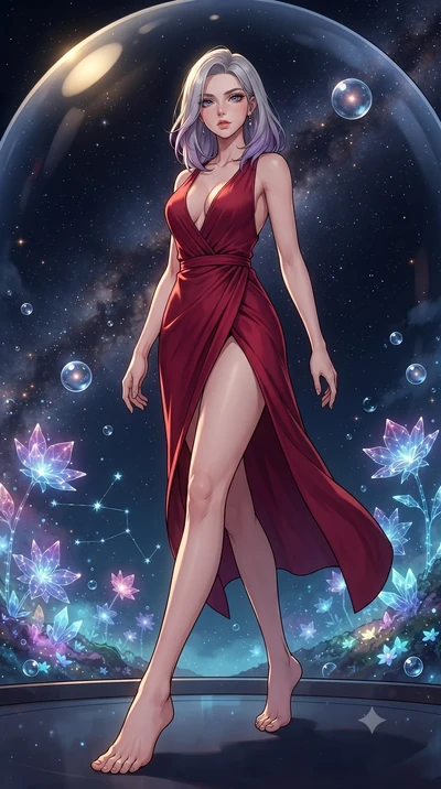 score_9, masterpiece, best quality, ultra-detailed, high-budget anime keyframe, gorgeous anime illustration, with clean line-art and distinct ink outlines, Caucasian woman, strictly human ears. low angle full-body shot from head to toe showing her fe