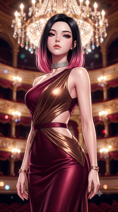 score_9, masterpiece, best quality, ultra-detailed, high-budget anime keyframe, semi-realistic 3D game render, editorial fashion photography, tasteful artistic composition, Korean woman. close-up cowboy shot from the waist and thighs up, the characte