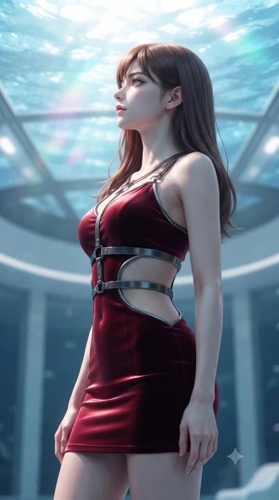 score_9, masterpiece, best quality, ultra-detailed, high-budget anime keyframe, editorial fashion photography, tasteful artistic composition, Korean woman. close-up cowboy shot from the waist and thighs up, the character dominates the composition, fi