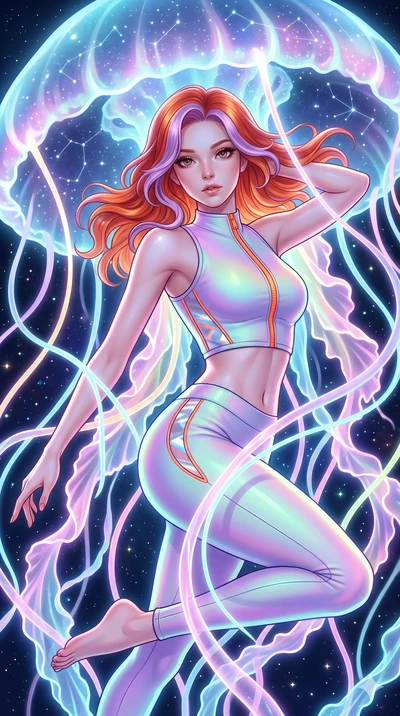 score_9, masterpiece, best quality, ultra-detailed, high-budget anime keyframe, Caucasian woman, strictly human ears. upper body close-up from the thighs up, character filling the screen for maximum presence. swirling gracefully among the glowing rib