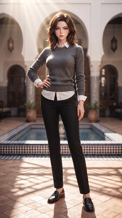 score_9, masterpiece, best quality, ultra-detailed, high-budget anime keyframe, editorial fashion photography, tasteful artistic composition, Korean woman woman. low angle full-body shot from head to toe showing her feet, filling the entire 9:16 vert