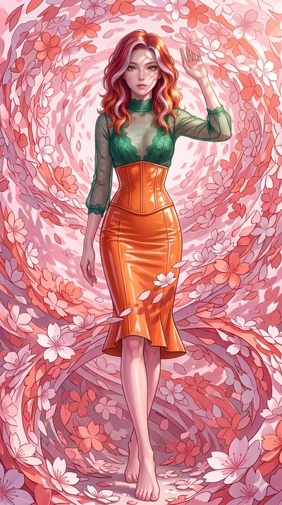 score_9, masterpiece, best quality, ultra-detailed, high-budget anime keyframe, editorial fashion photography, tasteful artistic composition, Caucasian woman, strictly human ears. low angle full-body shot from head to toe showing her feet, filling th
