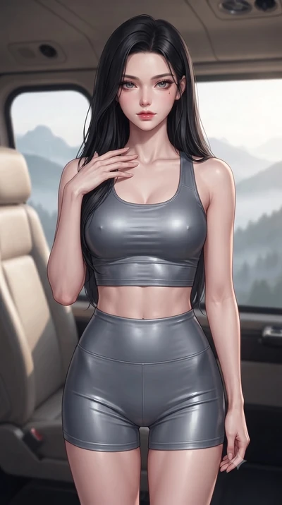 score_9, masterpiece, best quality, ultra-detailed, high-budget anime keyframe, editorial fashion photography, tasteful artistic composition, Korean woman. close-up cowboy shot from the waist and thighs up, the character dominates the composition, fi