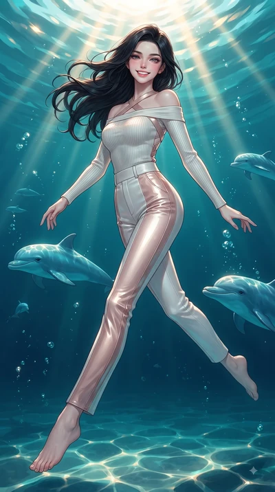 score_9, masterpiece, best quality, ultra-detailed, high-budget anime keyframe, editorial fashion photography, tasteful artistic composition, Korean woman. low angle full-body shot from head to toe showing her feet, filling the entire 9:16 vertical f