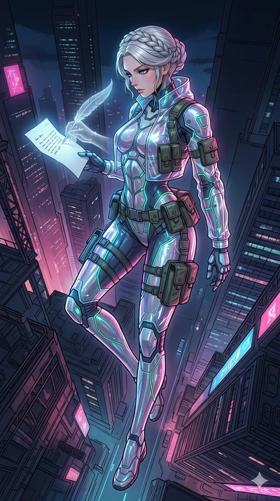 score_9, masterpiece, best quality, ultra-detailed, high-budget anime movie keyframe, cinematic anime lighting, intricate line art, Japanese woman. Dynamic full-body shot stretching the vertical silhouette with extreme perspective. staring at a lette