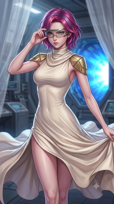 score_9, masterpiece, best quality, ultra-detailed, high-budget anime keyframe, editorial fashion photography, tasteful artistic composition, Caucasian woman, strictly human ears. close-up cowboy shot from the waist and thighs up, the character domin