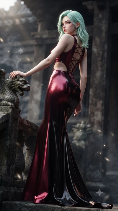 score_9, masterpiece, best quality, ultra-detailed, high-budget anime keyframe, editorial fashion photography, tasteful artistic composition, Japanese woman. low angle full-body shot from head to toe showing her feet, filling the entire 9:16 vertical