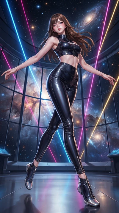 score_9, masterpiece, best quality, ultra-detailed, high-budget anime keyframe, editorial fashion photography, tasteful artistic composition, Korean woman. low angle full-body shot from head to toe showing her feet, filling the entire 9:16 vertical f