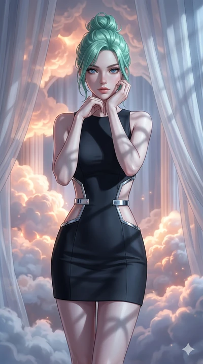 score_9, masterpiece, best quality, ultra-detailed, high-budget anime keyframe, editorial fashion photography, tasteful artistic composition, Japanese woman. cowboy shot from the thighs up, character and outfit filling the frame for maximum editorial