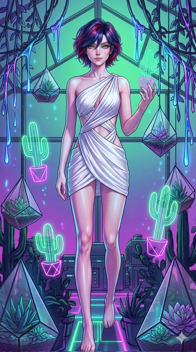 score_9, masterpiece, best quality, ultra-detailed, high-budget anime keyframe, Caucasian woman, strictly human ears. low angle full-body shot filling the entire 9:16 frame with her statuesque presence, stretching the vertical silhouette. standing in