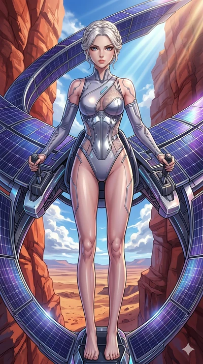 score_9, masterpiece, best quality, ultra-detailed, high-budget anime movie keyframe, cinematic anime lighting, intricate line art, Korean anime girl. Low angle cowboy shot capturing a powerful motion and statuesque presence. piloting a glider made o