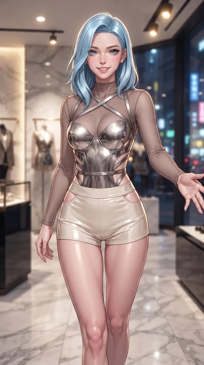 score_9, masterpiece, best quality, ultra-detailed, high-budget anime keyframe, editorial fashion photography, tasteful artistic composition, Korean woman. close-up cowboy shot from the waist and thighs up, the character dominates the composition, fi