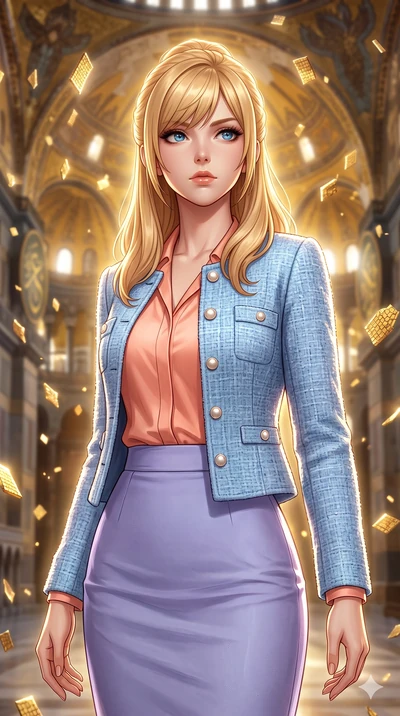 score_9, masterpiece, best quality, ultra-detailed, high-budget anime keyframe, editorial fashion photography, tasteful artistic composition, Caucasian woman, strictly human ears. close-up cowboy shot from the waist and thighs up, the character domin