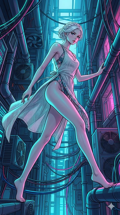 score_9, masterpiece, best quality, ultra-detailed, high-budget anime movie keyframe, cinematic anime lighting, intricate line art, Caucasian (strictly human ears) anime girl. Dynamic full-body shot stretching the vertical silhouette with extreme per