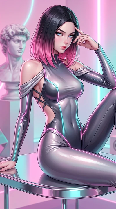 score_9, masterpiece, best quality, ultra-detailed, high-budget anime keyframe, editorial fashion photography, tasteful artistic composition, Korean woman. close-up cowboy shot from the waist and thighs up, the character dominates the composition, fi