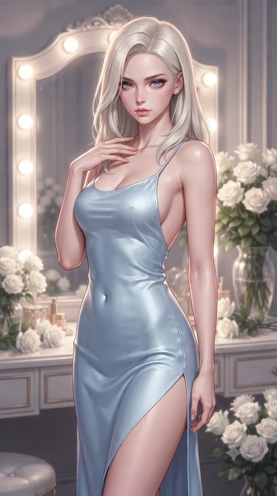 score_9, masterpiece, best quality, ultra-detailed, high-budget anime keyframe, editorial fashion photography, tasteful artistic composition, Caucasian woman. close-up cowboy shot from the waist and thighs up, the character dominates the composition,