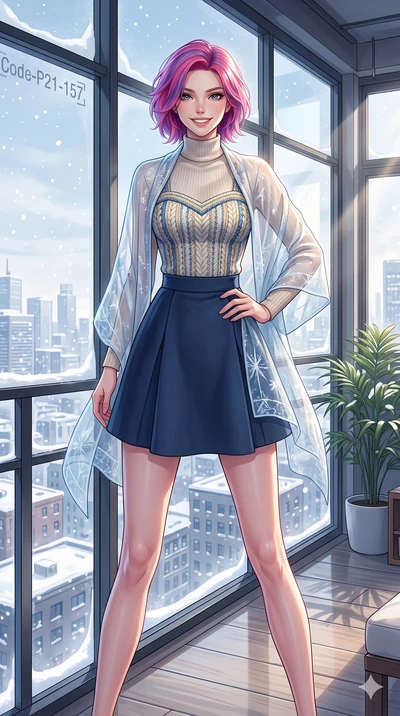score_9, masterpiece, best quality, ultra-detailed, high-budget anime keyframe, vibrant anime aesthetic, Caucasian woman, strictly human ears. cowboy shot from the thighs up, character and outfit filling the frame for maximum presence. She is standin