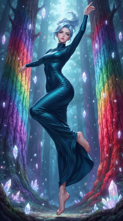 score_9, masterpiece, best quality, ultra-detailed, high-budget anime keyframe, editorial fashion photography, tasteful artistic composition, Korean woman. low angle full-body shot from head to toe showing her feet, filling the entire 9:16 vertical f