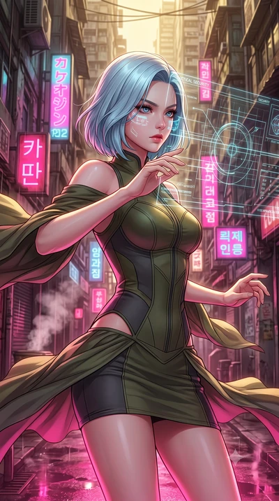 score_9, masterpiece, best quality, ultra-detailed, high-budget anime keyframe, editorial fashion photography, tasteful artistic composition, Korean woman. close-up cowboy shot from the waist and thighs up, the character dominates the composition, fi