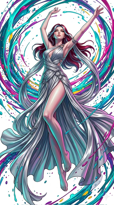 score_9, masterpiece, best quality, ultra-detailed, high-budget anime keyframe, Caucasian woman, strictly human ears. low angle full-body shot filling the entire 9:16 frame with her statuesque presence, stretching the vertical silhouette. leaping int
