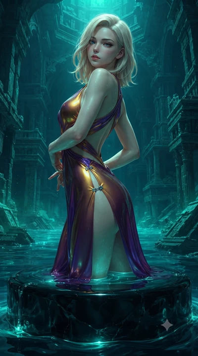 score_9, masterpiece, best quality, ultra-detailed, high-budget anime keyframe, editorial fashion photography, tasteful artistic composition, Caucasian woman. close-up cowboy shot from the waist and thighs up, the character dominates the composition,