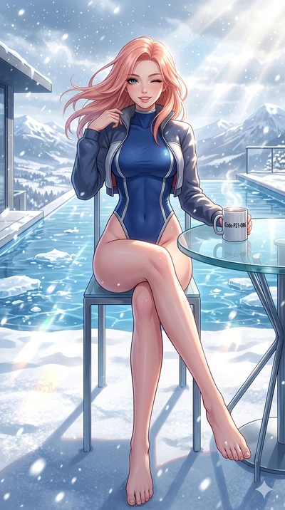 score_9, masterpiece, best quality, ultra-detailed, high-budget anime keyframe, vibrant anime aesthetic, Japanese woman. cowboy shot from the thighs up, character and outfit filling the frame for maximum presence. She is sitting by a glass table, win