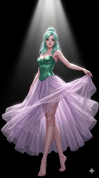 score_9, masterpiece, best quality, ultra-detailed, high-budget anime keyframe, editorial fashion photography, tasteful artistic composition, Japanese woman. low angle full-body shot from head to toe showing her feet, filling the entire 9:16 vertical